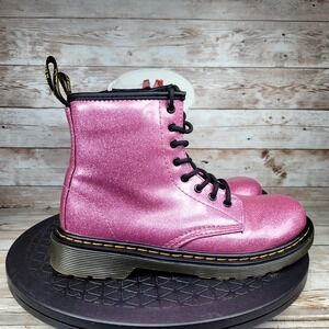 Dr. Martens 1460 Boots Girl's Size 3 Pink Pascal Glitter Lace Up Casual Shoes